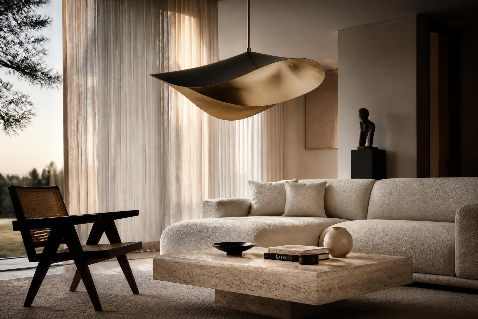 Modern interieur met sculpturale designverlichting